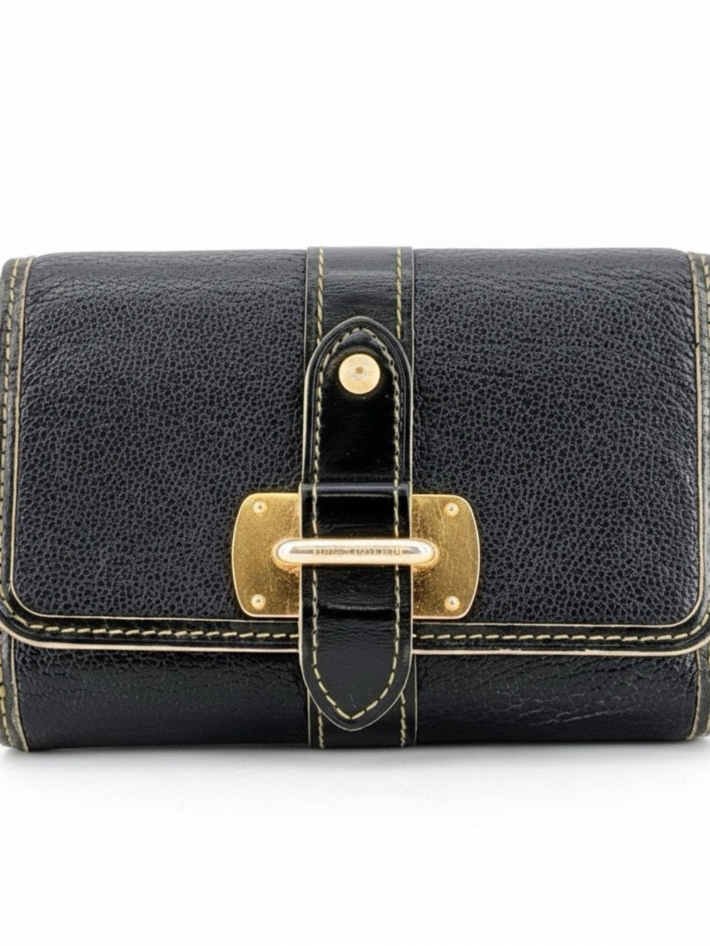 Louis Vuitton Black Leather wallet with Gold Hardware Accent